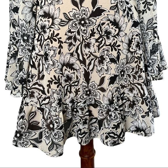 For Love & Lemons Gracie Black Floral Mini Dress Size Small Ruffle Bell Sleeves - Picture 11 of 13